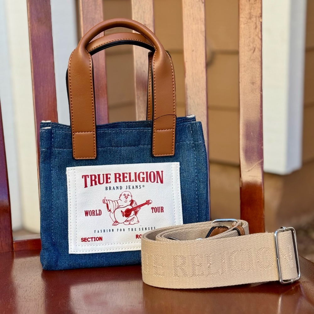 True Religion Denim Small Tote Bag w/ Guitar Strap -NWT